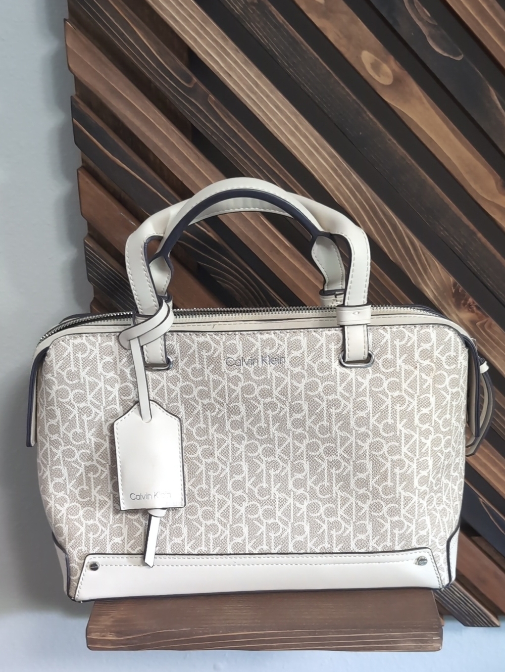 Calvin Klein Cream and White Monogram Satchel 🤍